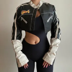 Cropped PU Leather Jacket