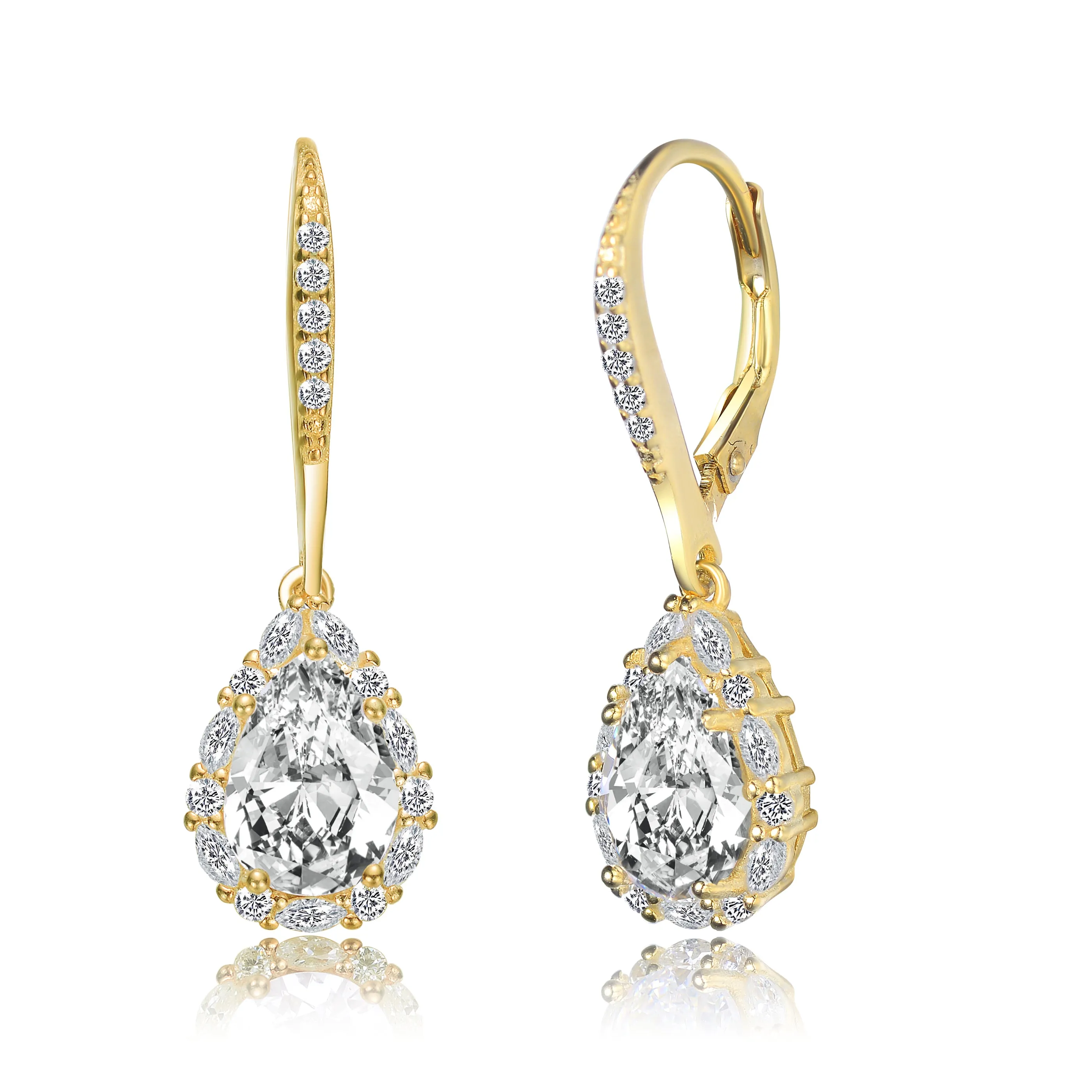 Cubic Zirconia Gold Plated Sterling Silver Drop Earrings