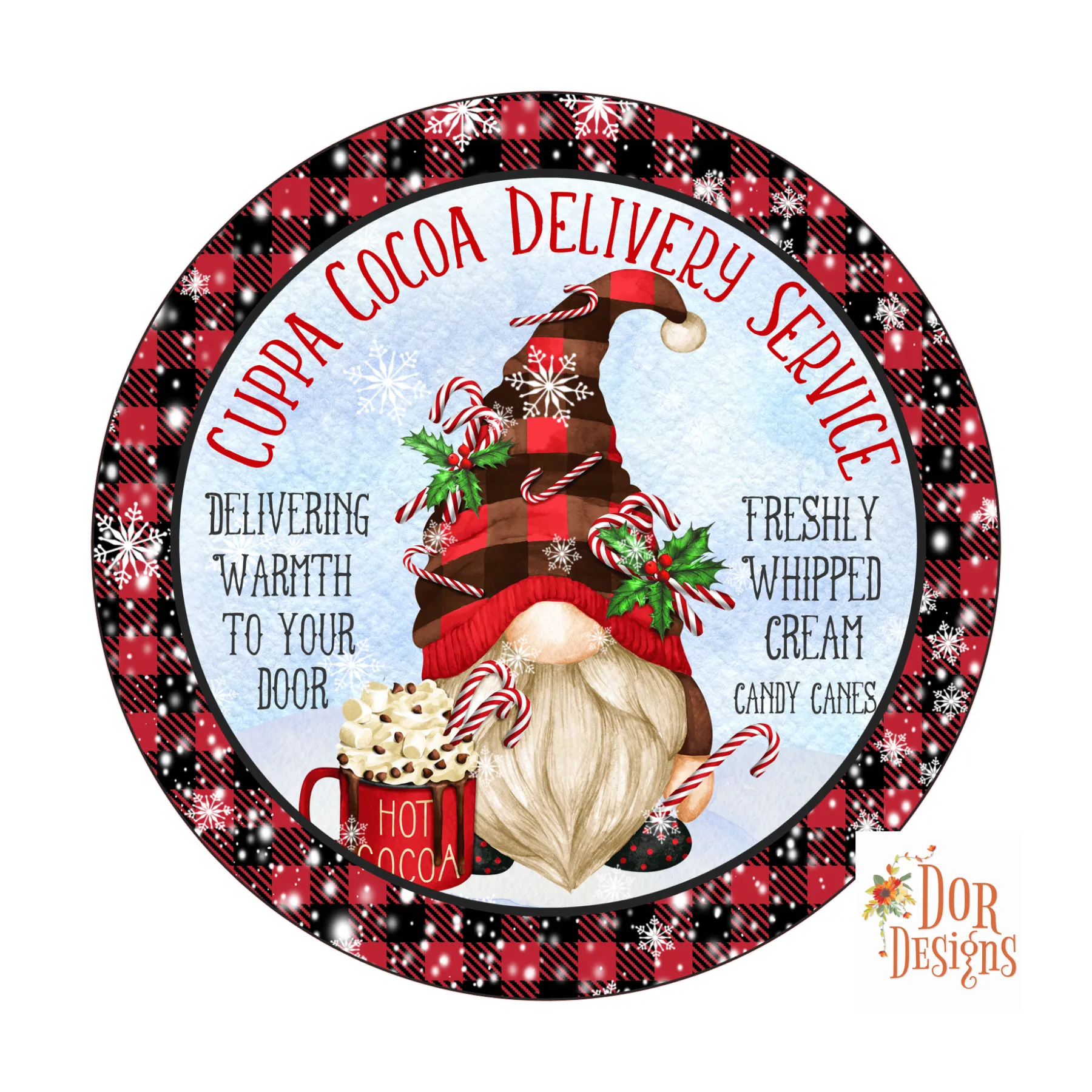 Cuppa Cocoa, Holiday Gnome, Hot Cocoa, Wreath Sign, Wreath Supplies, Wreath Center