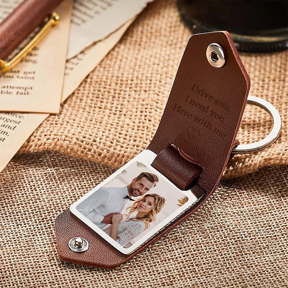 Customized Photo Leather Keychain Stainless Steel Personalized UV Color Printing Picture Jewelry Fashion Father Gifts Engraving Leather Photo UV Color Printed Keychain