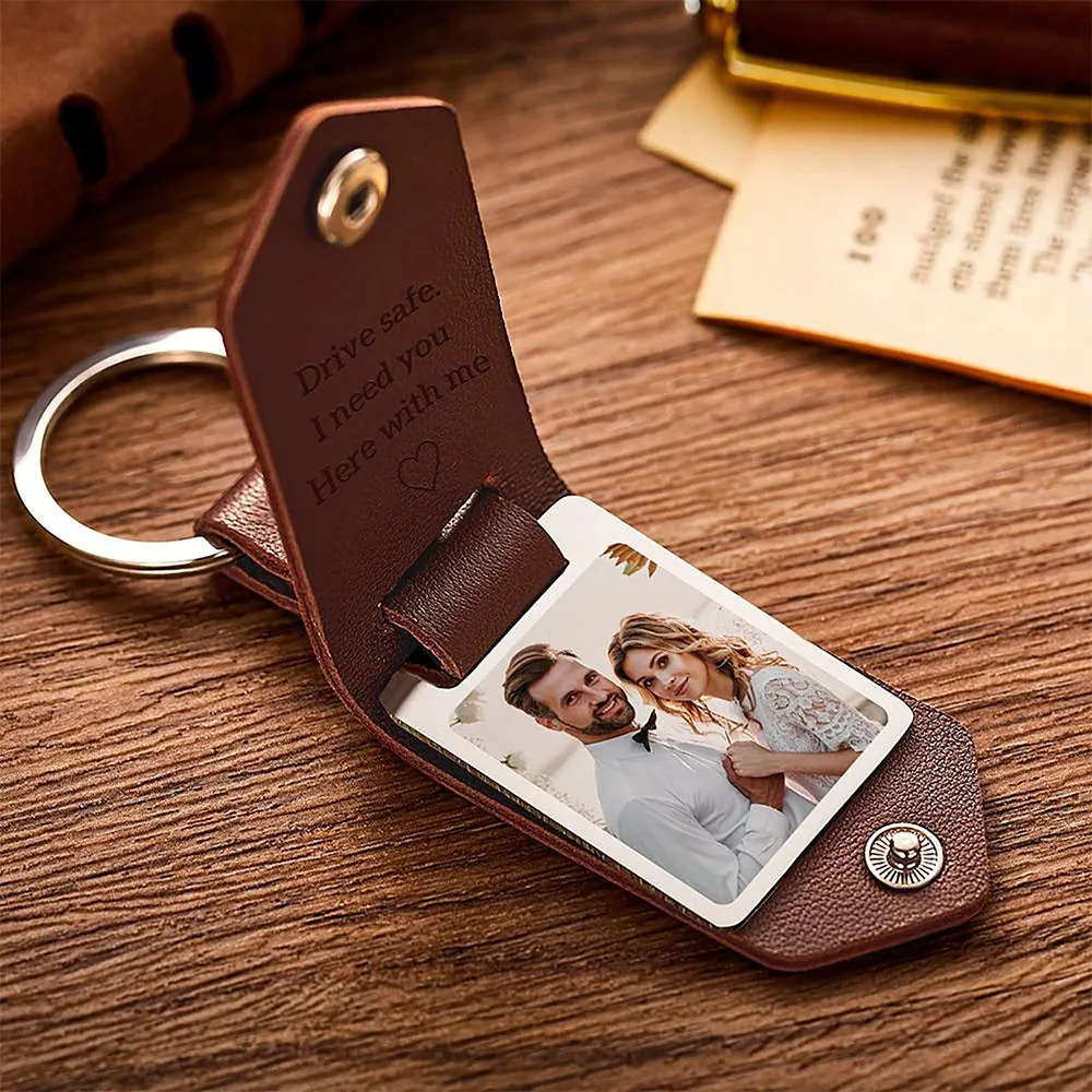 Customized Photo Leather Keychain Stainless Steel Personalized UV Color Printing Picture Jewelry Fashion Father Gifts Engraving Leather Photo UV Color Printed Keychain