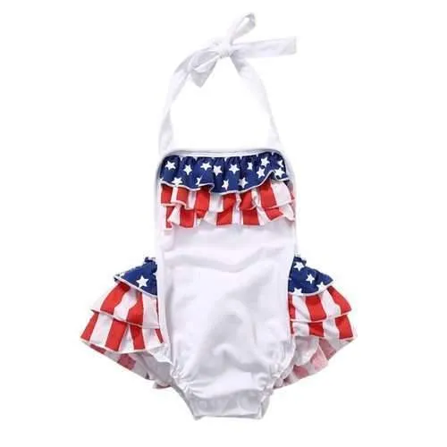 Cute Flag Pattern Baby Girls Rompers