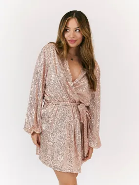 Dani Sequin Wrap Dress / Rose Gold