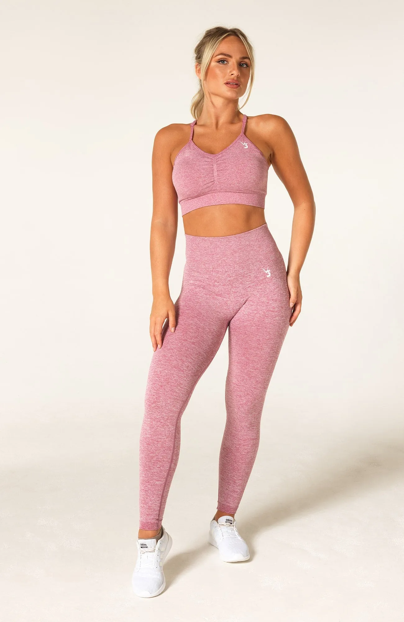 Define Seamless Scrunch Leggings & Bra Sports Set - Pink Marl