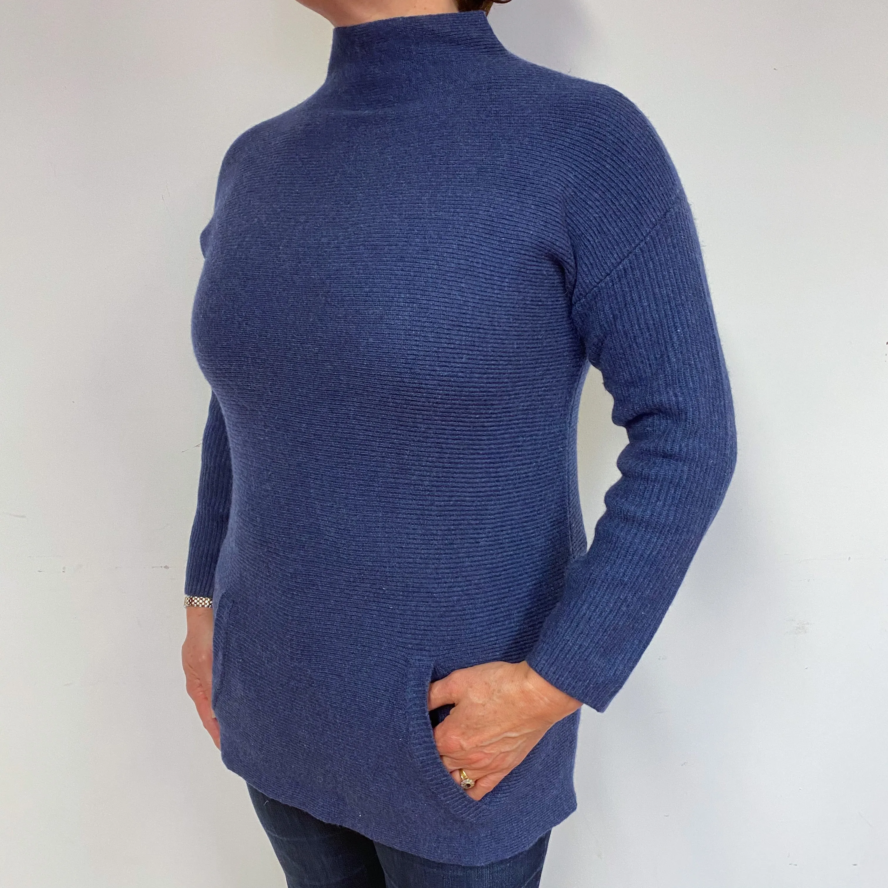 Designer Naval Blue Cashmere Turtle Neck Jumper Large