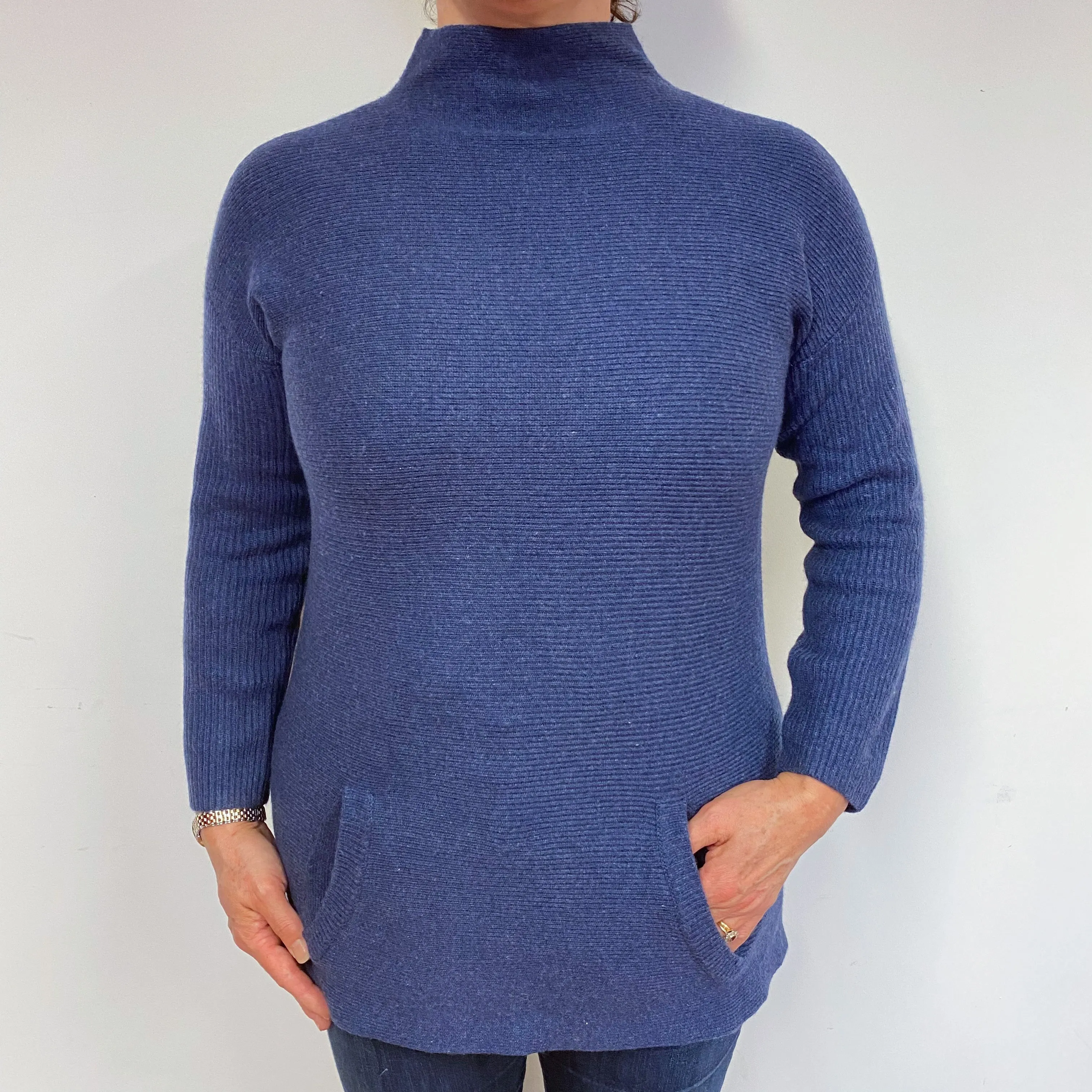 Designer Naval Blue Cashmere Turtle Neck Jumper Large