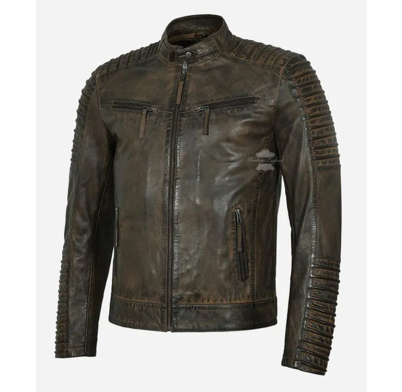 DIRTY BROWN LEATHER JACKET MEN'S CLASSIC RACER STYLE Vintage Waxed JACKET