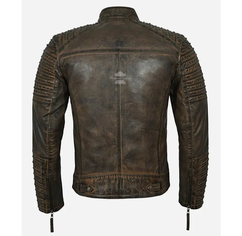 DIRTY BROWN LEATHER JACKET MEN'S CLASSIC RACER STYLE Vintage Waxed JACKET