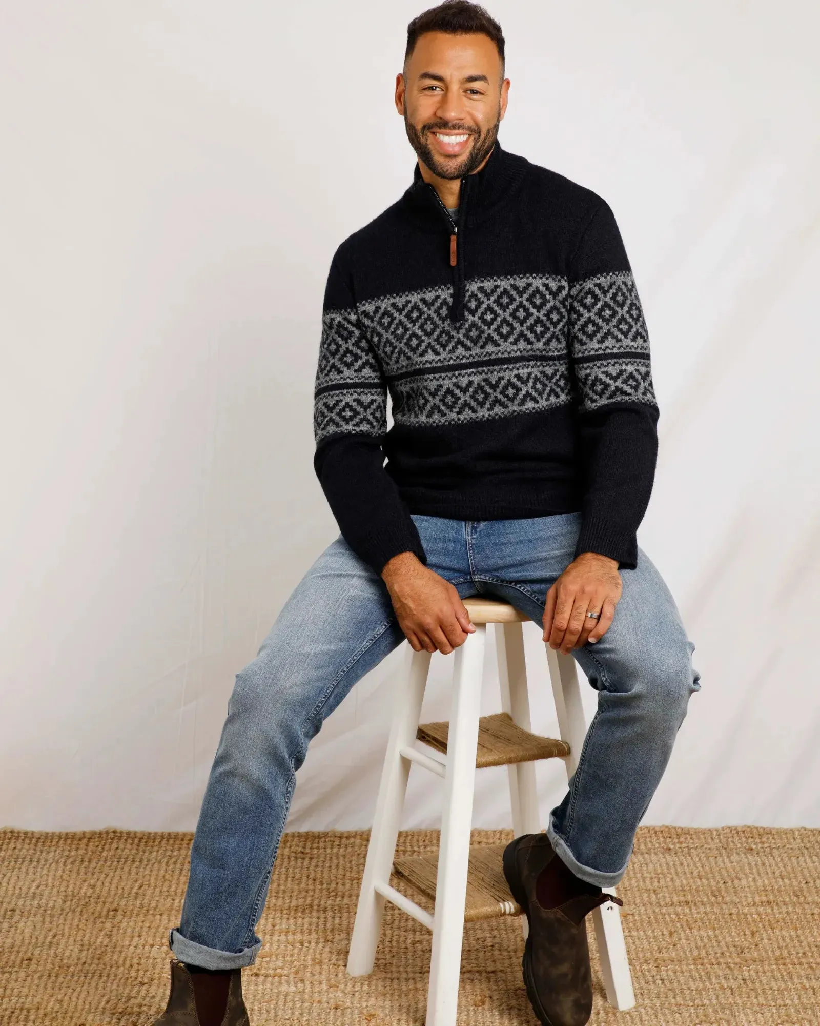 Donny 1/4 Zip Fair Isle Jumper - Navy