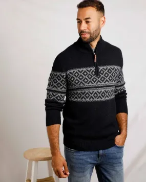 Donny 1/4 Zip Fair Isle Jumper - Navy