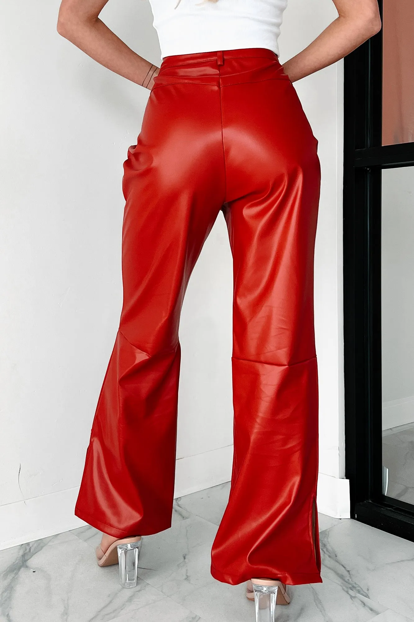 Downtown Diva Faux Leather Flare Pants (Red)