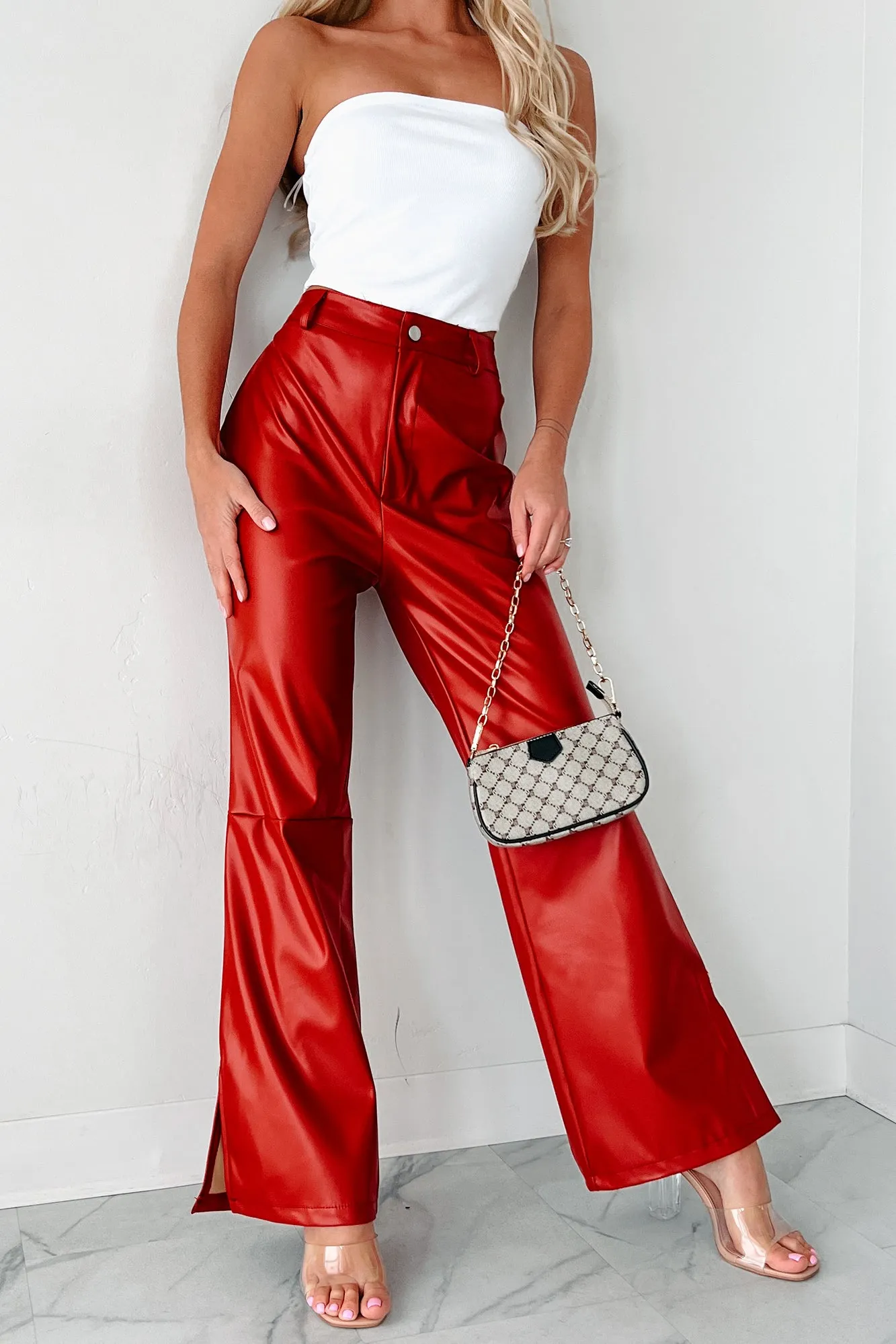 Downtown Diva Faux Leather Flare Pants (Red)