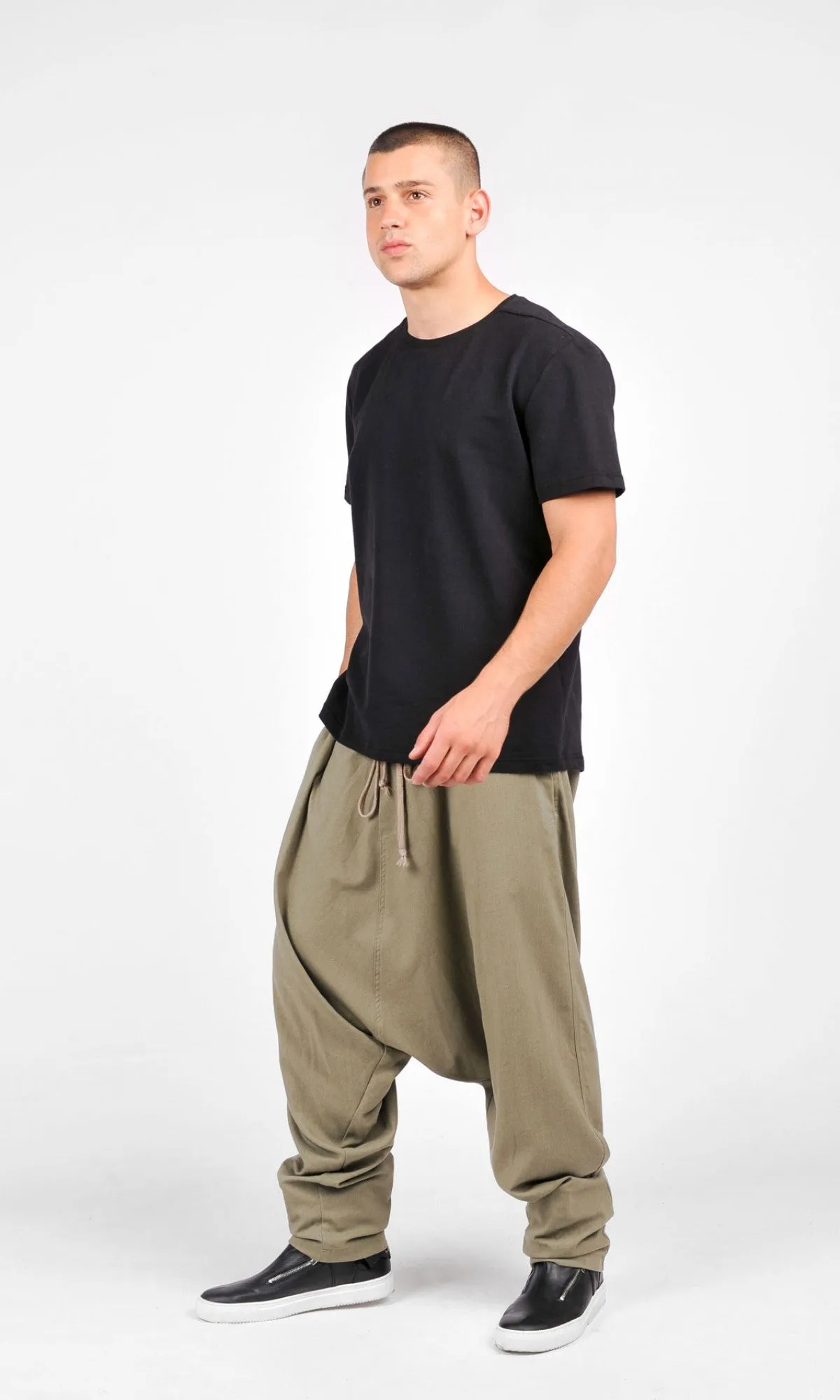 Drop Crotch Linen Harem Pants