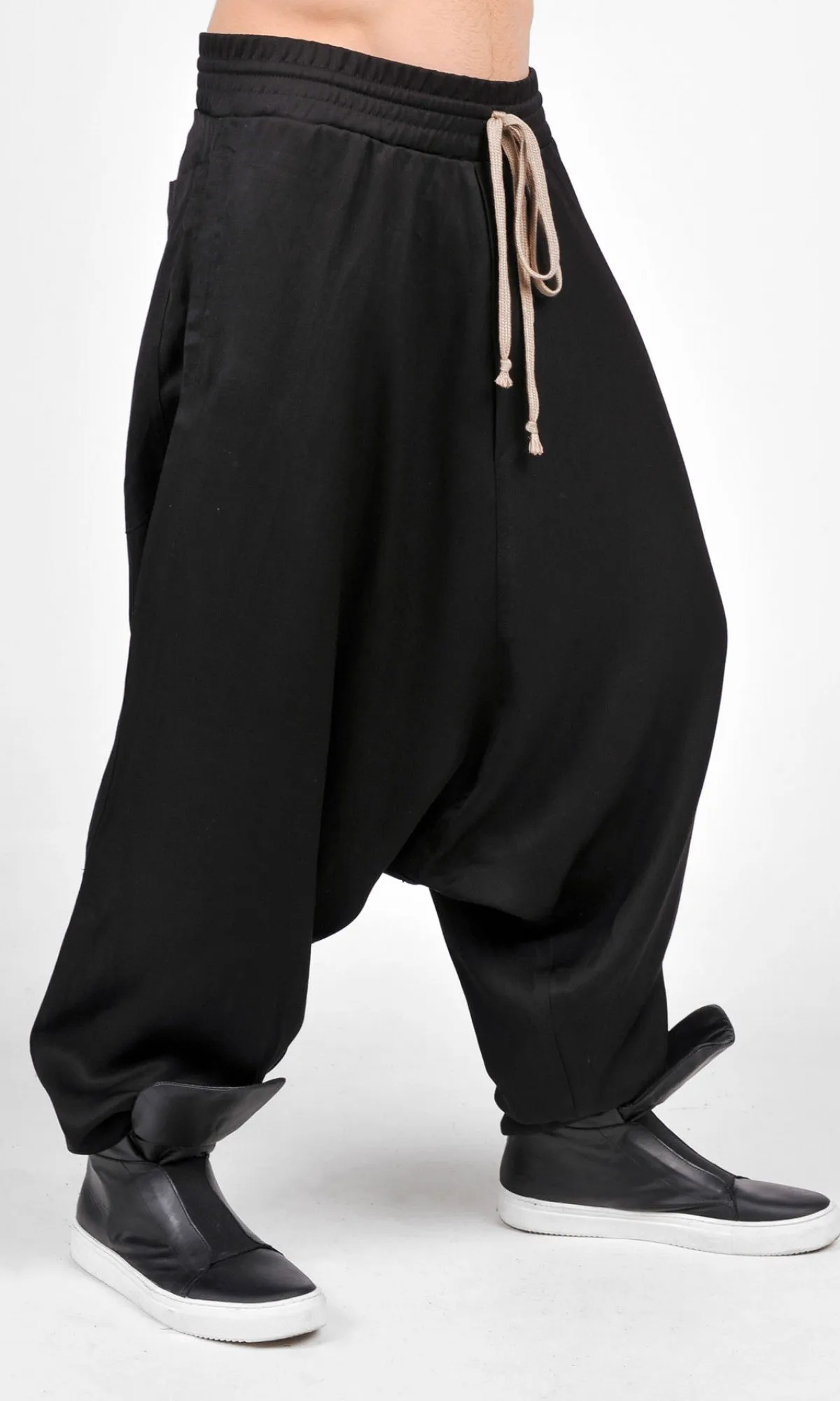 Drop Crotch Linen Harem Pants