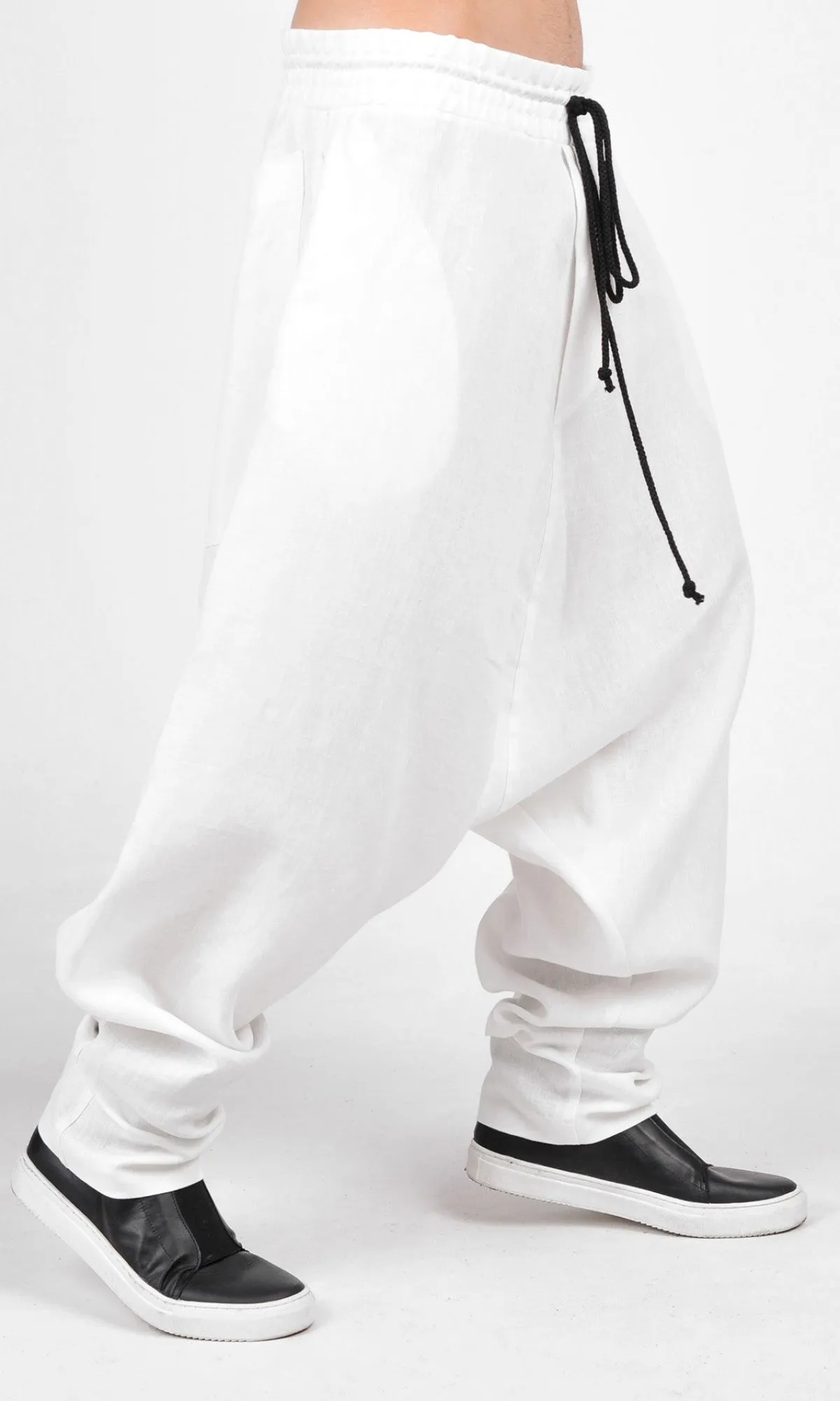 Drop Crotch Linen Harem Pants