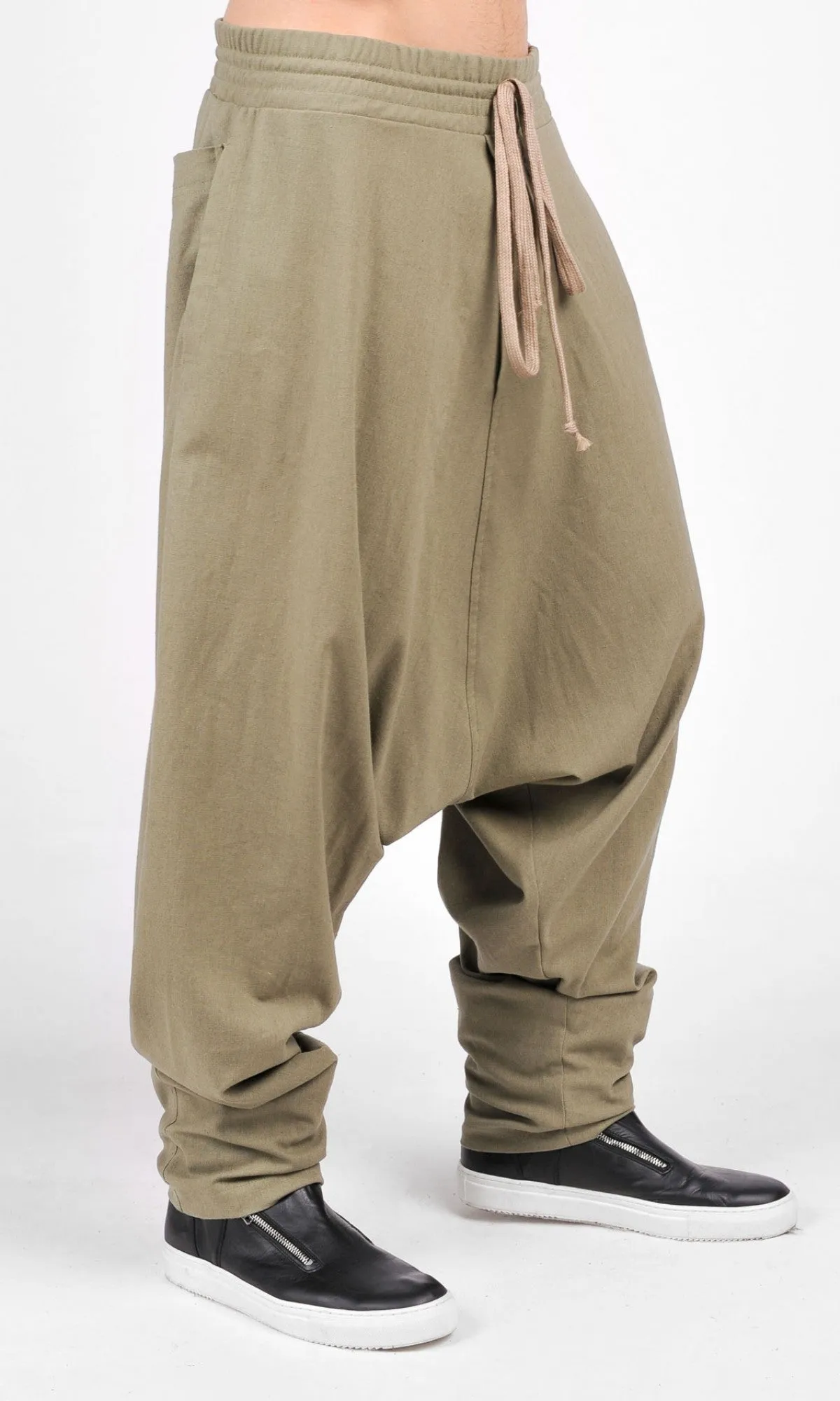 Drop Crotch Linen Harem Pants