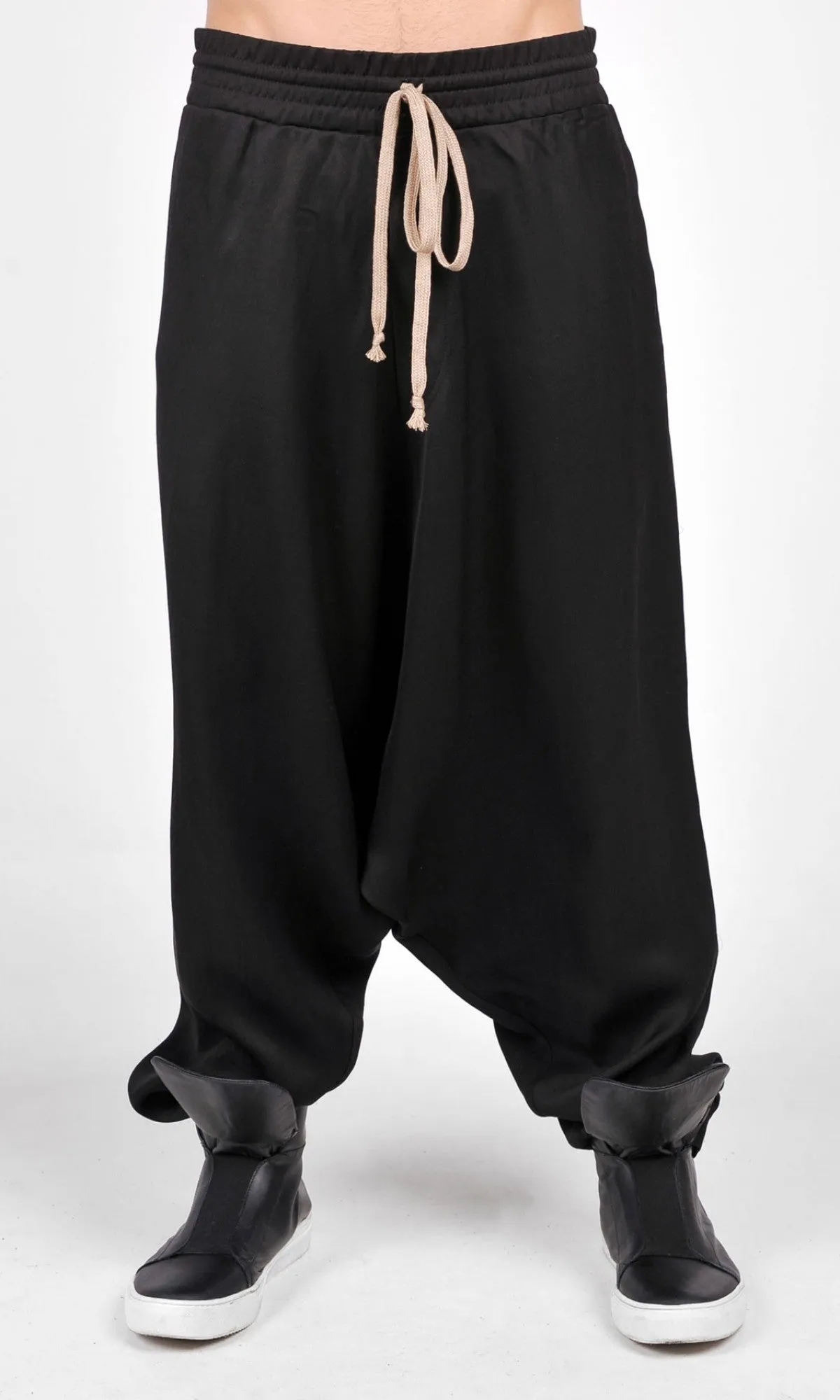 Drop Crotch Linen Harem Pants