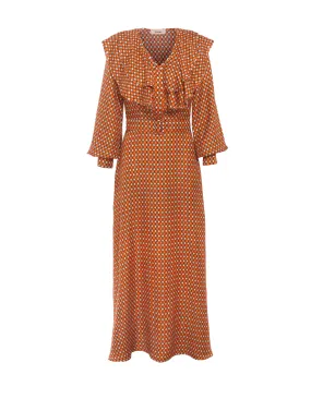 Eden Orange Brown Pebble Print Silk Dress