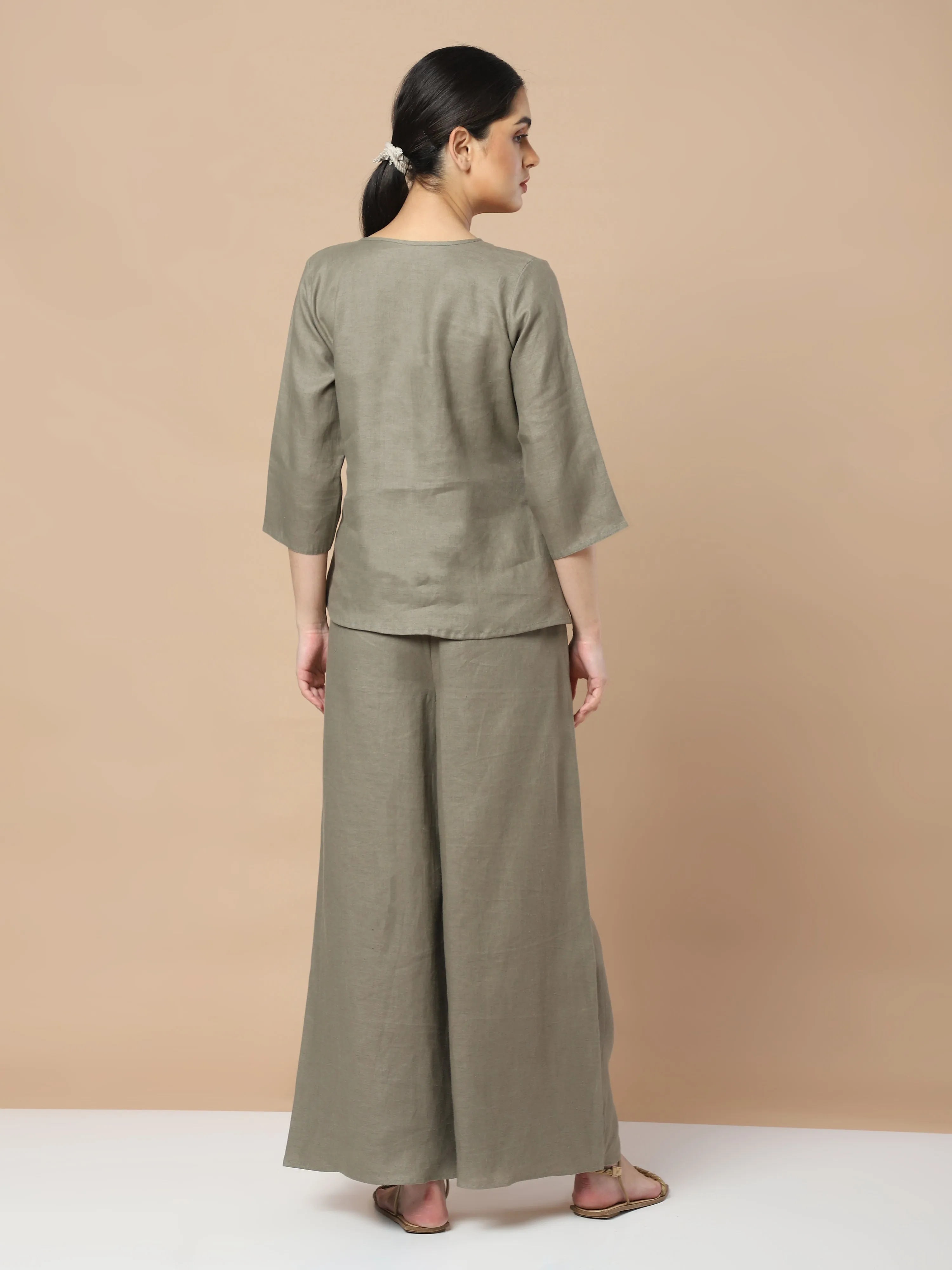 Effortless Chic: Hemp Full Sleeves Top and Loose Pants Set