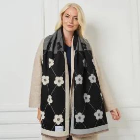 Elie Beaumont Boxed Winter Scarf - Black, White & Grey Clover