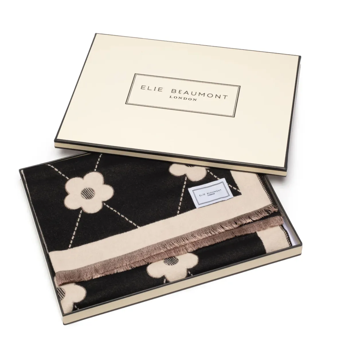 Elie Beaumont Boxed Winter Scarf - Black, White & Grey Clover