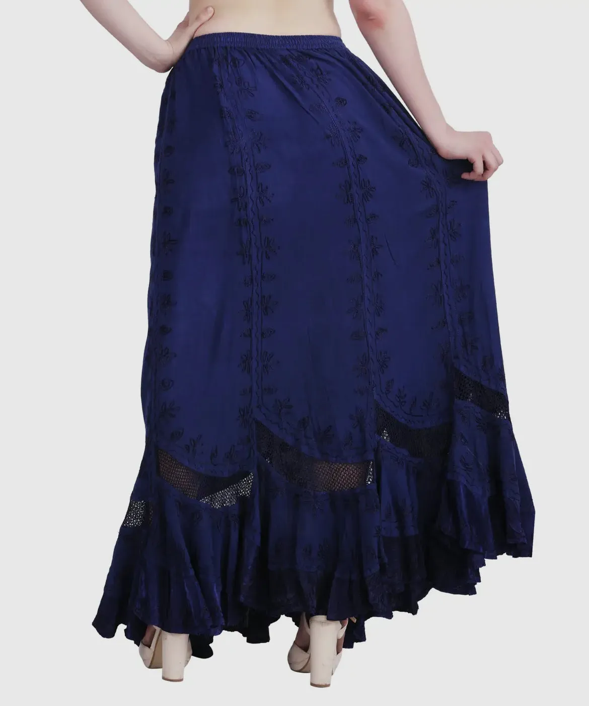 Embroidered Maxi Skirt in Dark Royal Blue