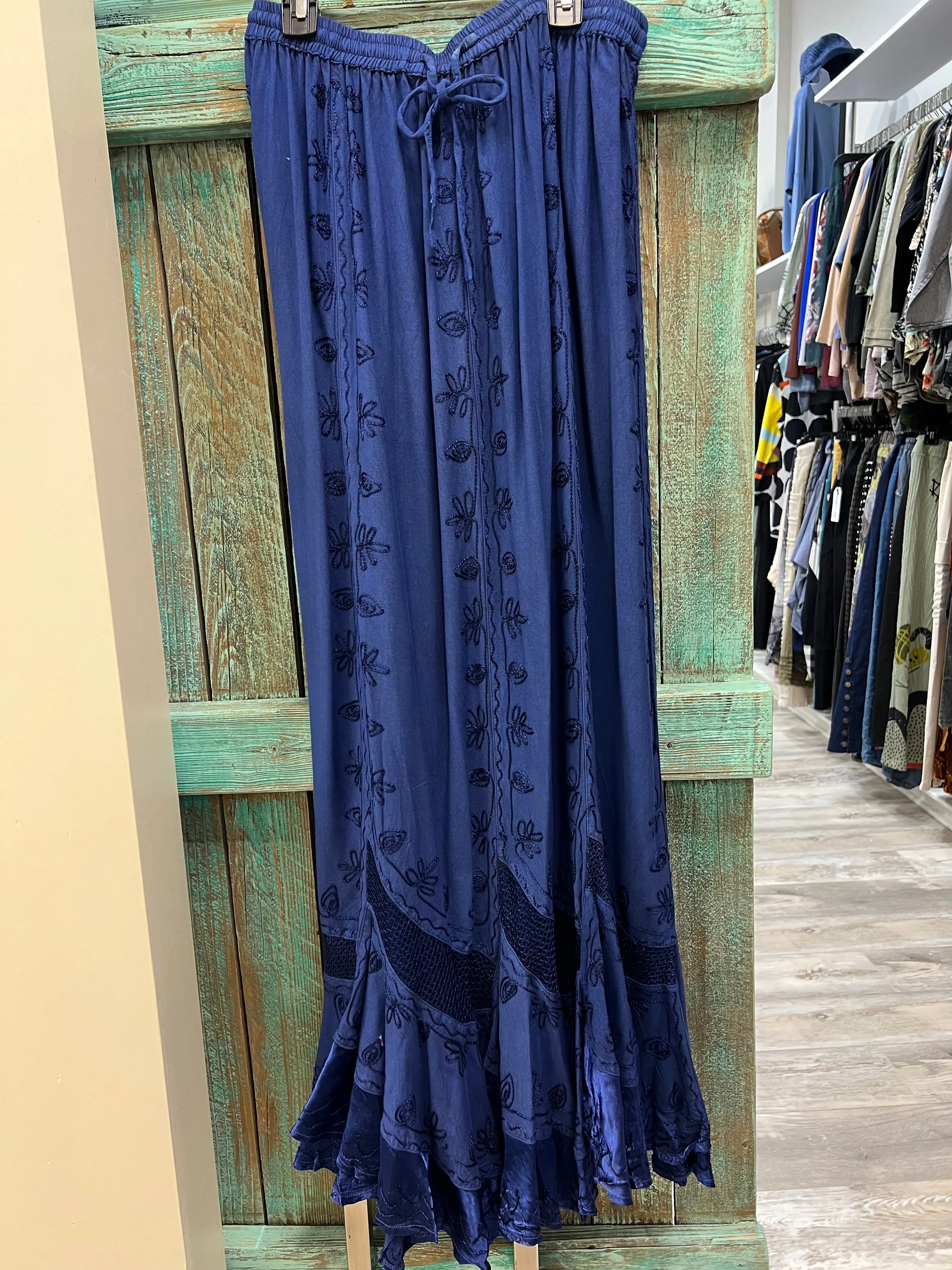 Embroidered Maxi Skirt in Dark Royal Blue