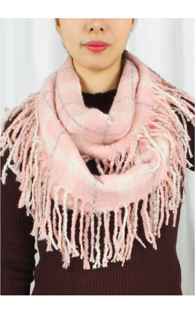 ESC10078 Plaid Infinity Scarf w/Tassels