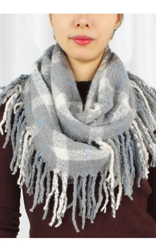 ESC10078 Plaid Infinity Scarf w/Tassels