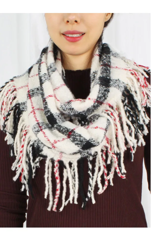 ESC10078 Plaid Infinity Scarf w/Tassels