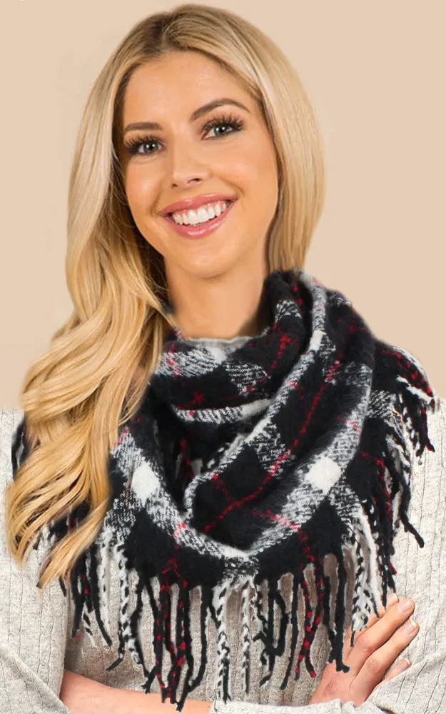 ESC10078 Plaid Infinity Scarf w/Tassels