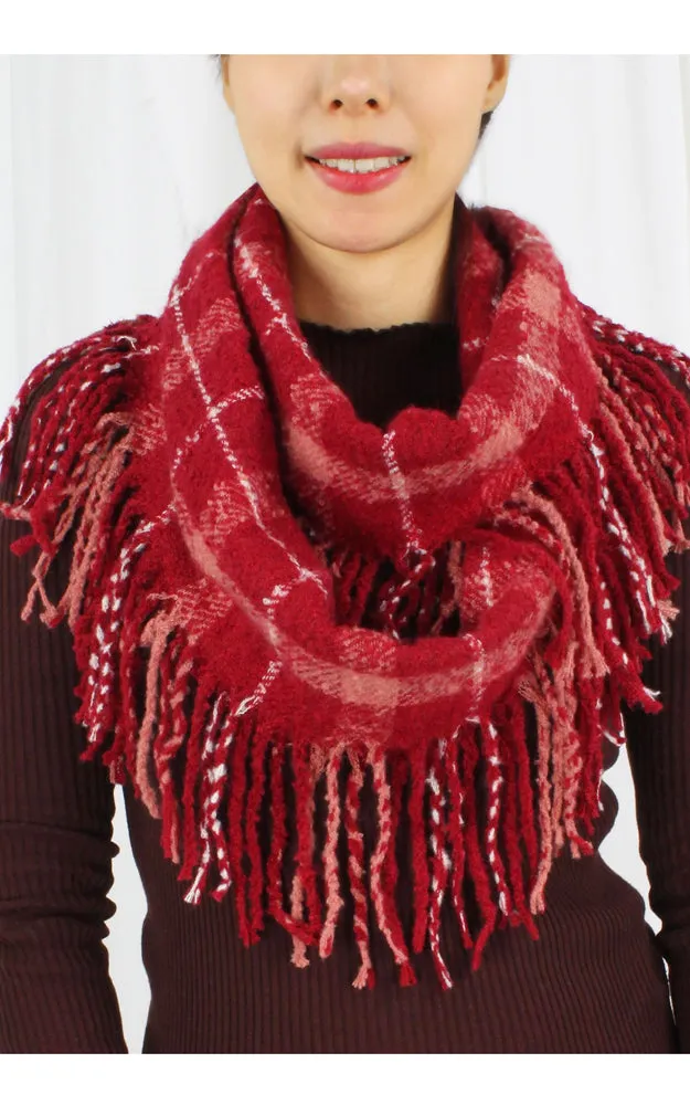 ESC10078 Plaid Infinity Scarf w/Tassels