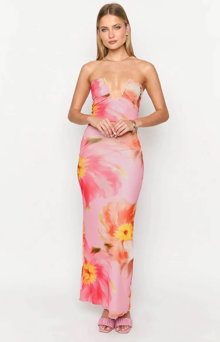 Esha Pink Floral Maxi Skirt