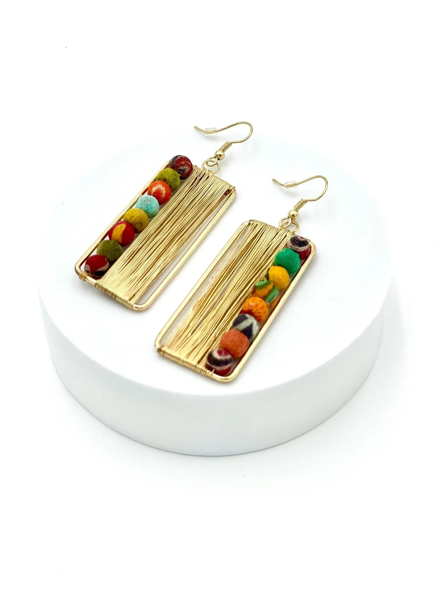 Fair Trade Abacus Earrings with Upcycled Cotton Fabric