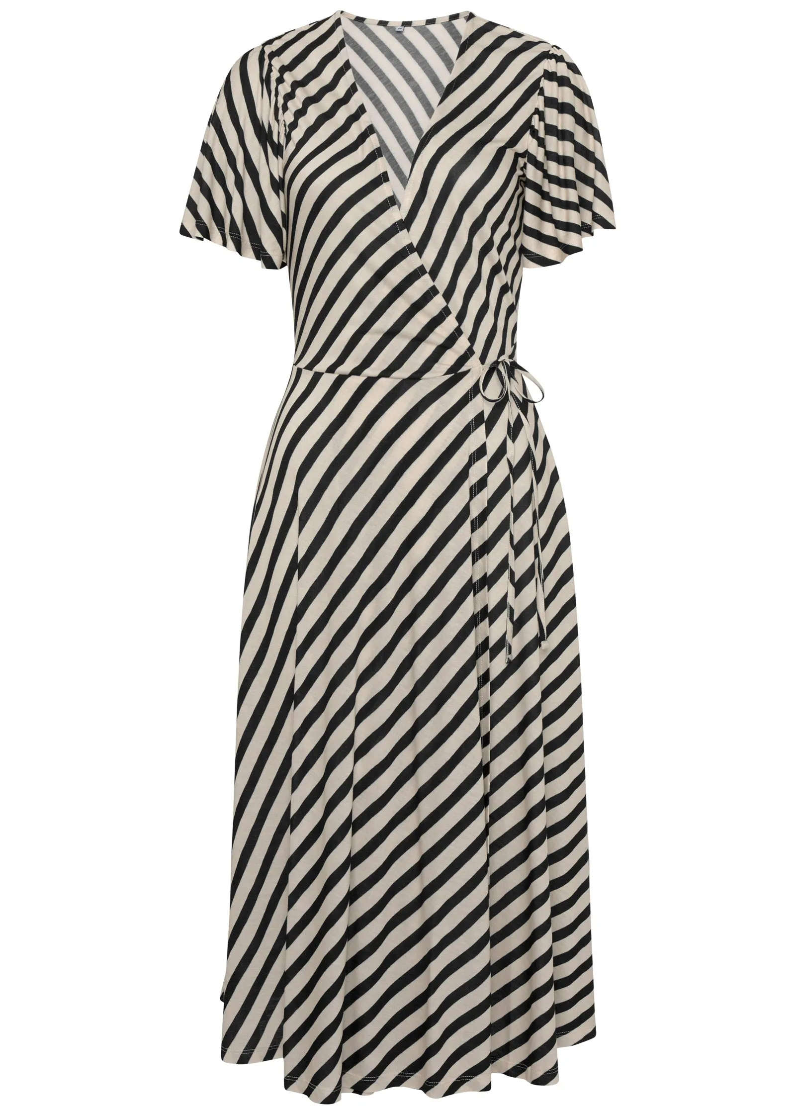 Faux Wrap Midi Dress - Black & White