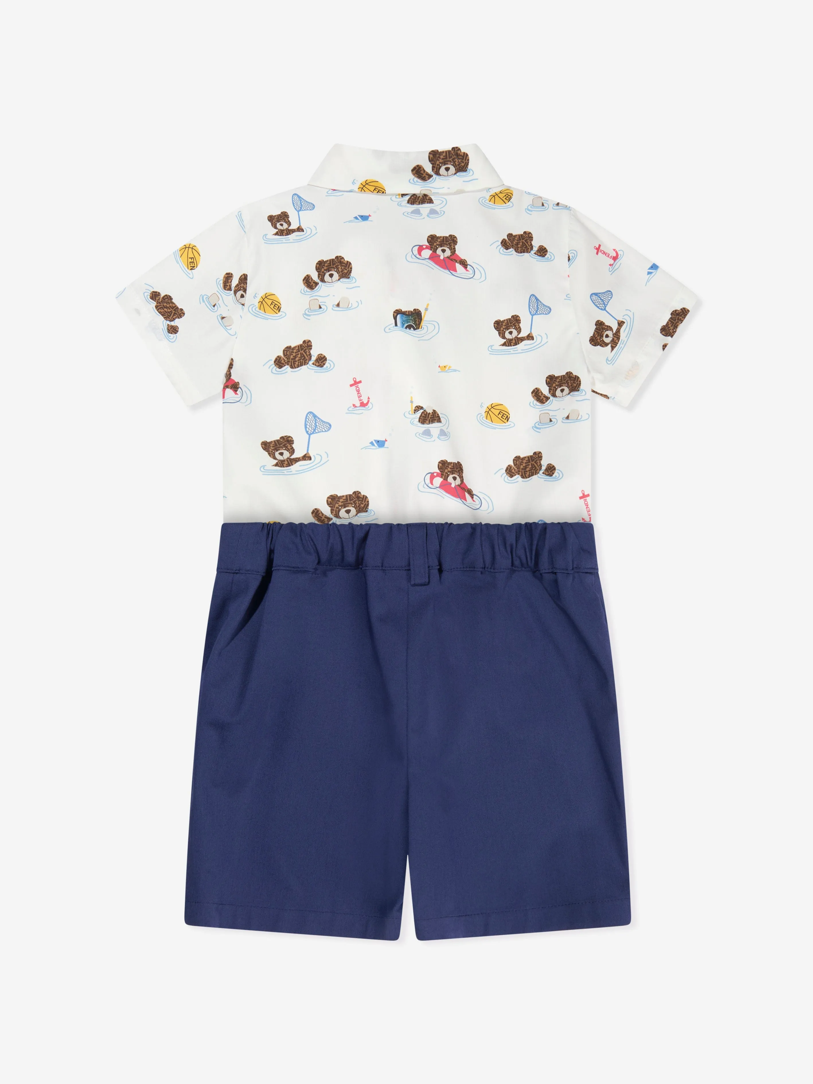 Fendi Baby Boys Bear Beach Party Romper in Multicolour