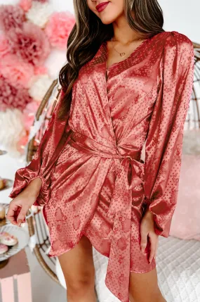 Floral Fancy Satin Wrap Dress (Coral Pink)