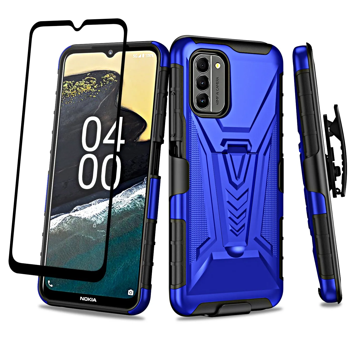 For Nokia G400 5G Case with Tempered Glass Screen Protector Heavy Duty Protective Phone Case,Built-in Kickstand Rugged Shockproof Protective Phone Case - Blue