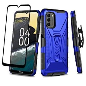 For Nokia G400 5G Case with Tempered Glass Screen Protector Heavy Duty Protective Phone Case,Built-in Kickstand Rugged Shockproof Protective Phone Case - Blue