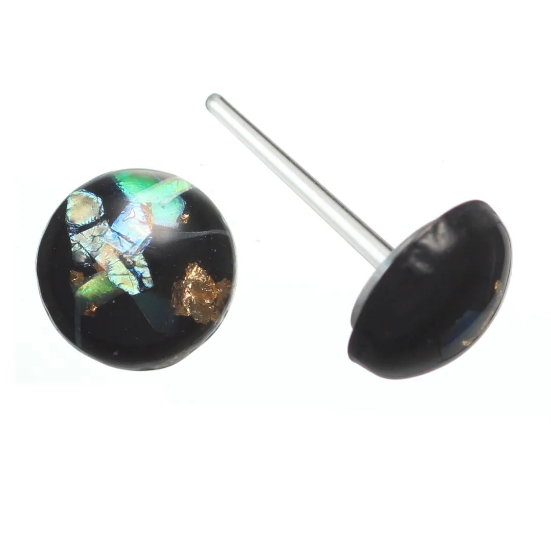 Gold Fleck Button 8mm Studs Hypoallergenic Earrings for Sensitive Ears Made with Plastic Posts