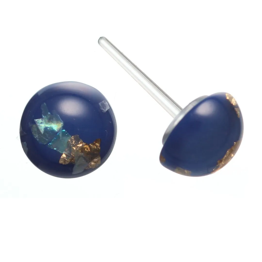 Gold Fleck Button 8mm Studs Hypoallergenic Earrings for Sensitive Ears Made with Plastic Posts