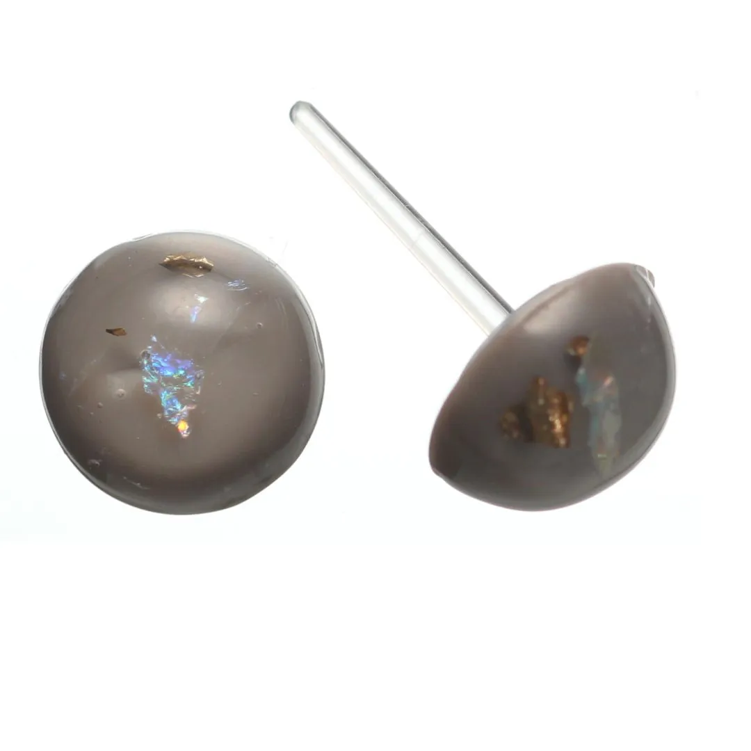 Gold Fleck Button 8mm Studs Hypoallergenic Earrings for Sensitive Ears Made with Plastic Posts