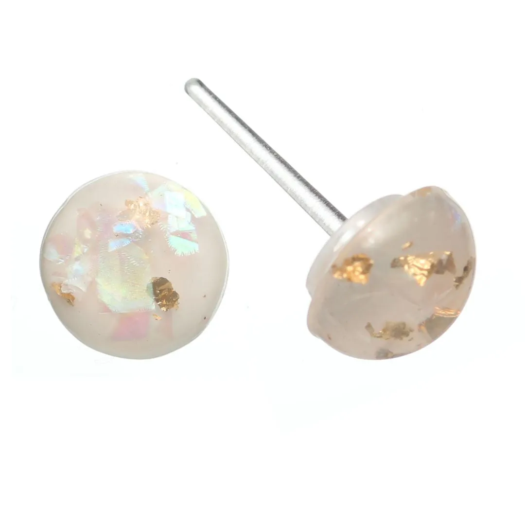 Gold Fleck Button 8mm Studs Hypoallergenic Earrings for Sensitive Ears Made with Plastic Posts