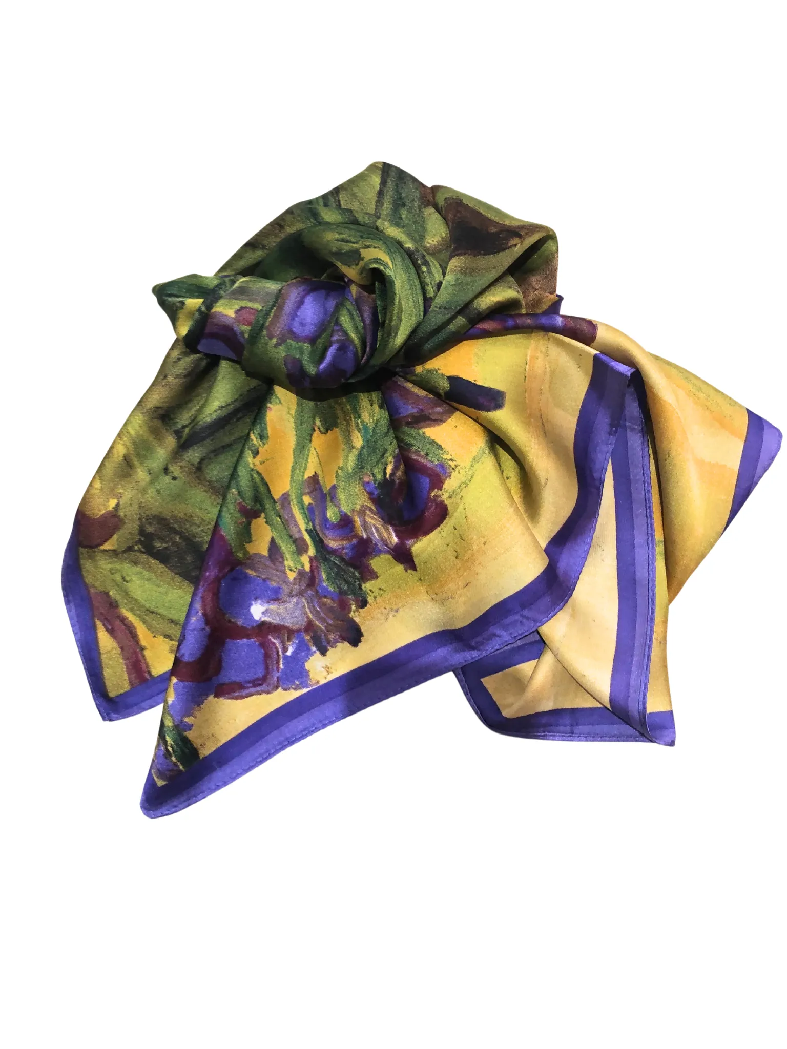 Green And Purple Floral Design Satin Scarf