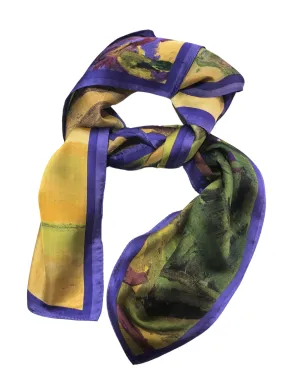 Green And Purple Floral Design Satin Scarf