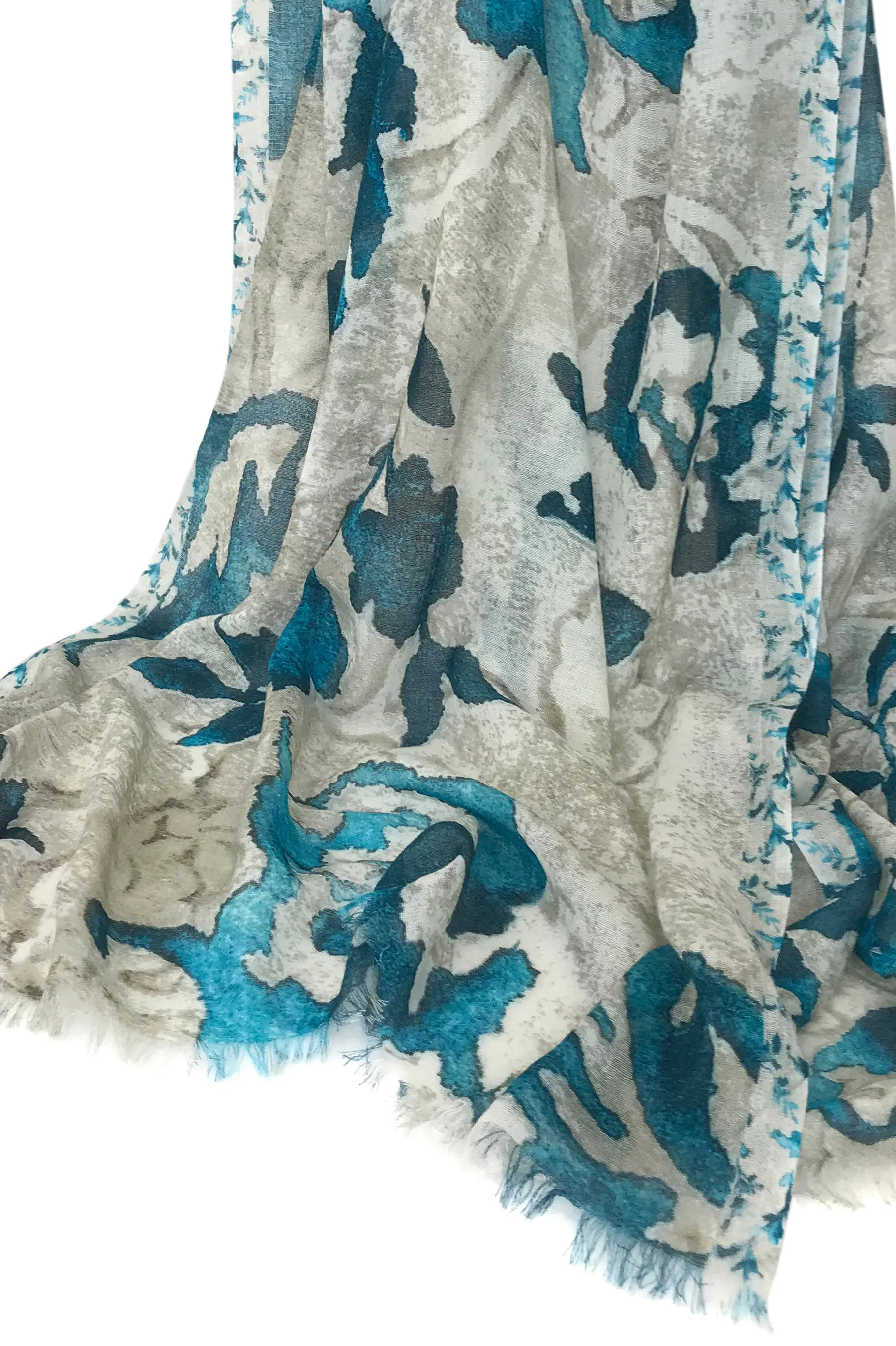 Grey Turquoise Floral Cashmere Scarf