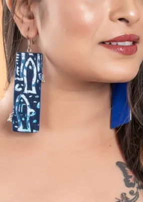 Handmade Indigo Fish Fabric Earrings with Oxidised Silver - Unique Non-Allergic Design for All-Day Wear