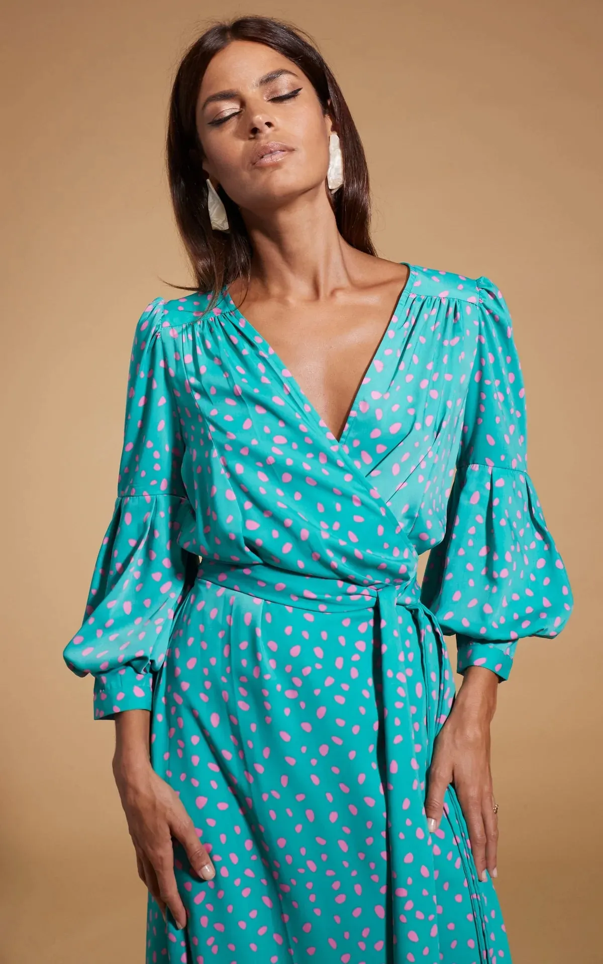 Havannah Maxi Wrap Dress Abstract Pink On Sea Green