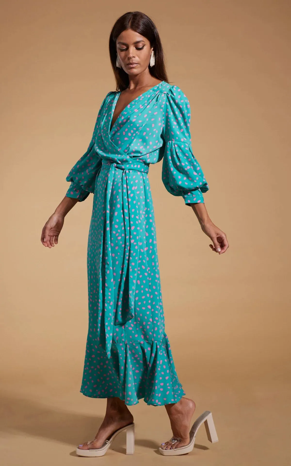 Havannah Maxi Wrap Dress Abstract Pink On Sea Green