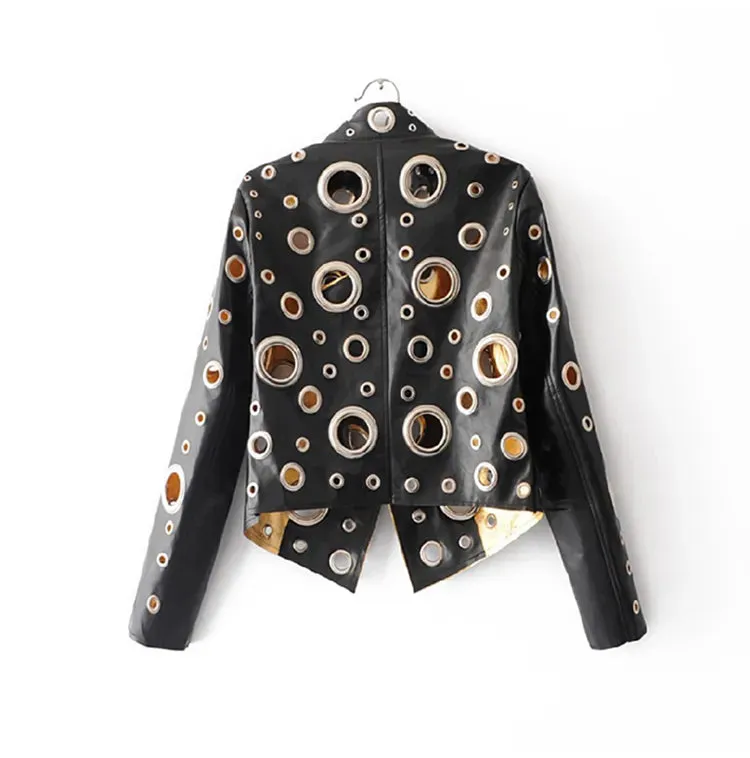 HEYFANCYSTYLE Couture Hole-Punched Cropped Leather Jacket